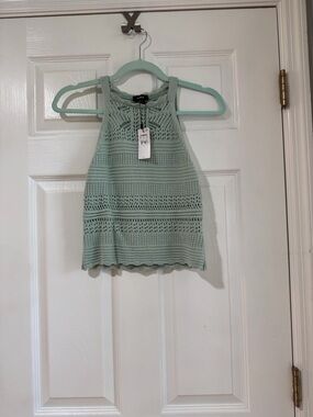 Express Mint Green Crochet Halter Tank Top